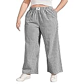 FOREYOND Plus Size Wide Leg Boxer Pants Womens Plaid Pajama Pants Y2K Gingham Lounge Pants Cute PJ Bottoms 1XL-6XL