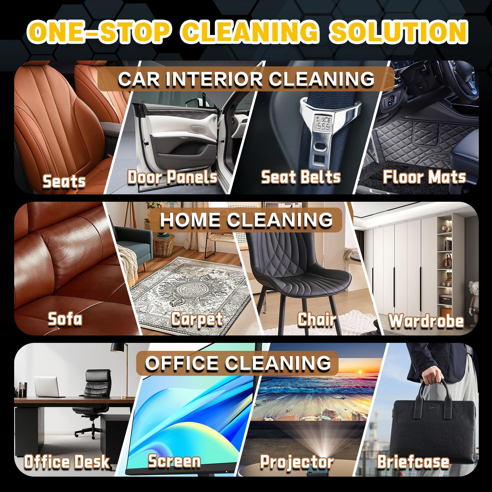 POLIXEL Car Interior Cleaner, Total Interior Detailing Spray for Dashboard, Seats, Carpet, Leather & Plastics with 1x Microfiber Towel & 1x Detailing Brush - 10oz/300ml