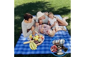 Urby Lightweight Portable Easy Roll up Blanket with Straps, Fits 3-4 Person for Family Events Such as Concert, Travel, Picnic, Beach, Park - Heavy Duty but Foldable and Packable (Blue and White)