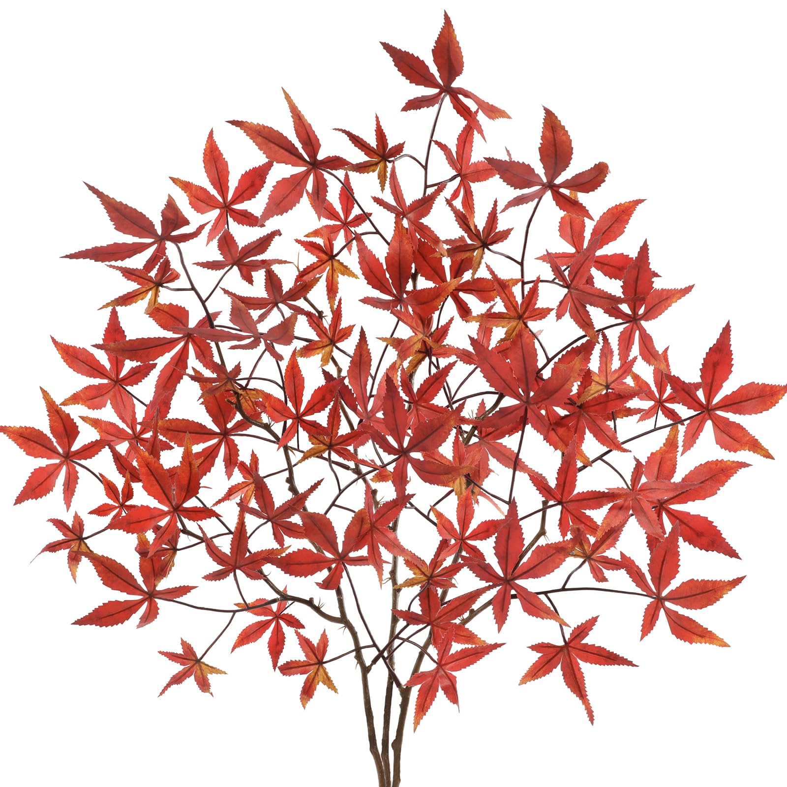 Photo 1 of 3 Pcs Artificial Maple Leaves Branches 23.6 Inch Fake Fall Maple Plants Autumn Leaf Bushes Faux Silk Foliage for Home Thanksgiving Centerpiece Farmhouse Fireplace Halloween Décor - Red