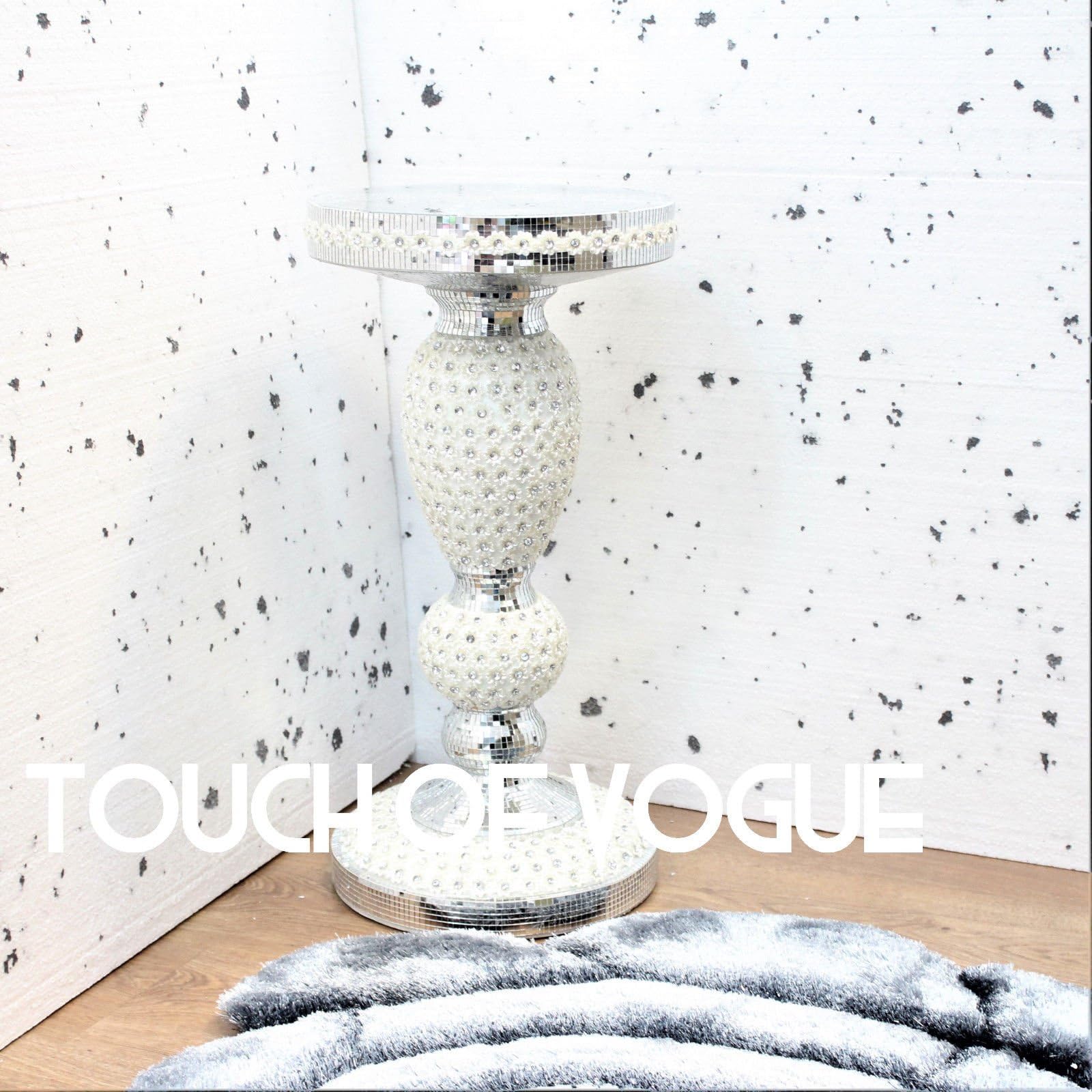 Touch of Vogue TOV® Silver Mirrored Side Table Modern Plant Stands Bed Side Sparkle End Romany Pearl