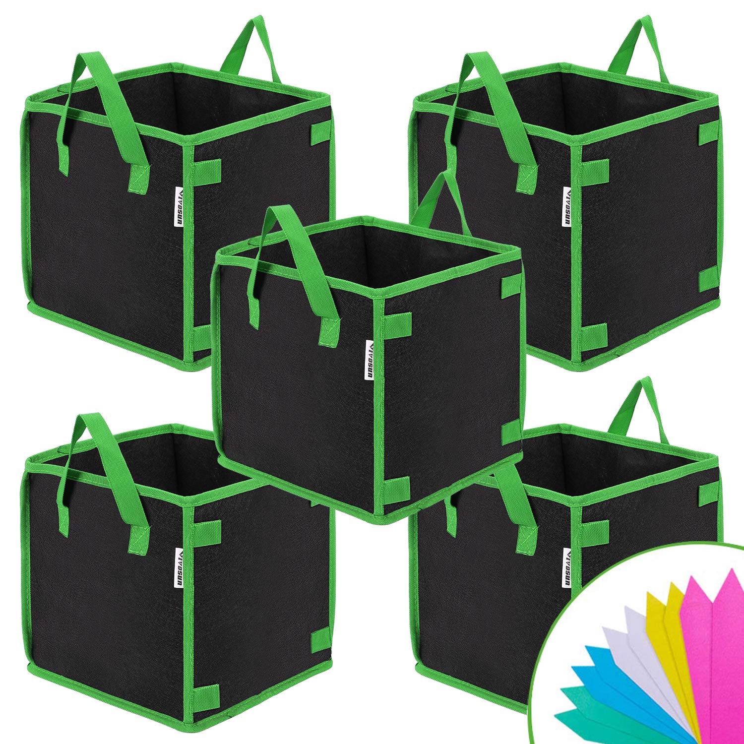 VIVOSUN 5 Pack 3 Gallon Square Grow Bags, Thick Fabric Bags with