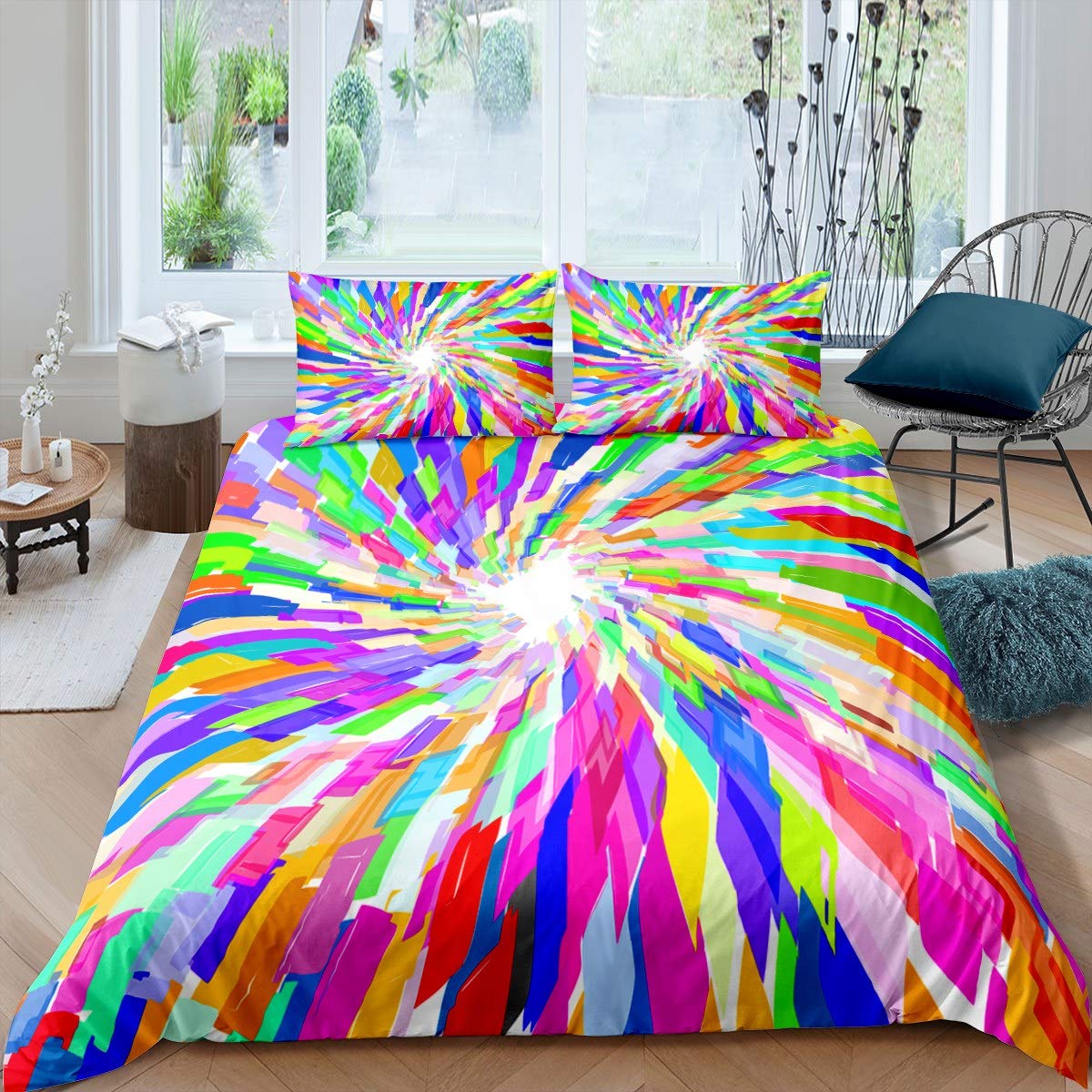Loussiesd Tie Dye Bedding Set Boho Psychedelic Comforter Cover for Kids Adult Rainbow Tie Dye Duvet Cover Bohemian Colorful Bedspread Room Decor 2Pcs with 1 Pillowcase Single Size