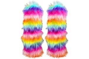 Pinsway Womens Furry Leg Warmers, Vibrant Stylish Fluffy Booot Cuffs Cover Halloween Party Costume Festival Accessories