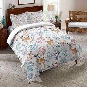 Juego De Ropa De Cama De 3 Piezas,Deer Hojas Impresos Ropa De Cama