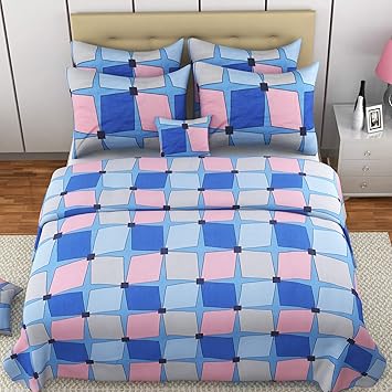 MAFATLAL Saranvi Series, Pure Cotton Soft Finish Easy to Wash 180 TC Premium Bedsheets for Double Bed with 2 Pillow Covers, Luxurious Bed Sheet Set (Baby Blue)