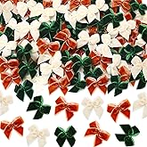 JUNEBRUSHS 180Pcs Christmas Mini Bows, Velvet Small Bow Xmas Green Beige Khaki Tiny Bows for DIY Crafts Gift Wrapping Hair Accessories Christmas Tree Decorations