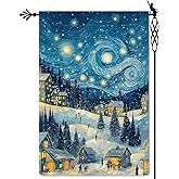 Jauageon Winter Garden Flag Winter Starry Sky Garden Flag Holiday Festive Vertical Double Sided Rustic Farmland Burlap Yard Lawn Outdoor Decor 12.5x18"