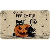 Hexagram Halloween Door Mat, Welcome Mat for Front Door Outdoor 17x29 | Halloween Decorations Doormat, Cat Pumpkin Welcome Mats Rug for Front Outdoor