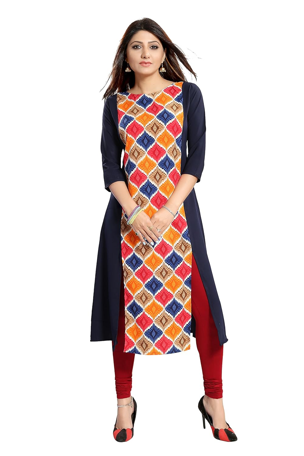 alc creations women's faux crepe a-line kurti