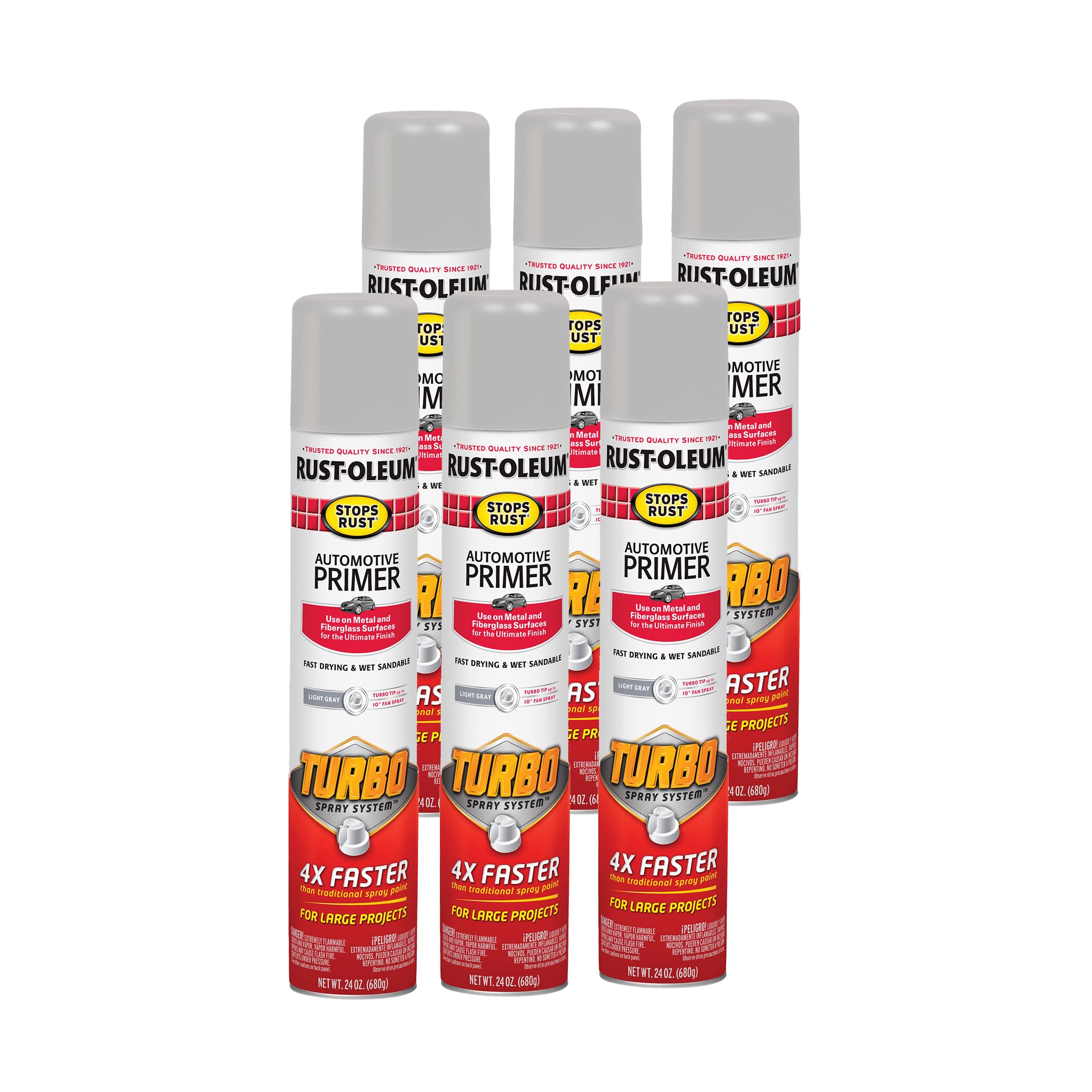 Rust-Oleum 393379-6PK Stops Rust Turbo Automotive Primer Spray, 24 oz, Flat Light Gray, 6 Pack Image