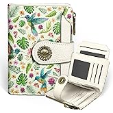 Icycay Hummingbird Small Wallet Women RFID Blocking Bifold, Cute Credit Card Holder, Zipper Coin Pocket, PU Leather, Compact, Travel, 4 ID Window, 14 Card Slots, Cash Purse, Ladies Woman Female Girls