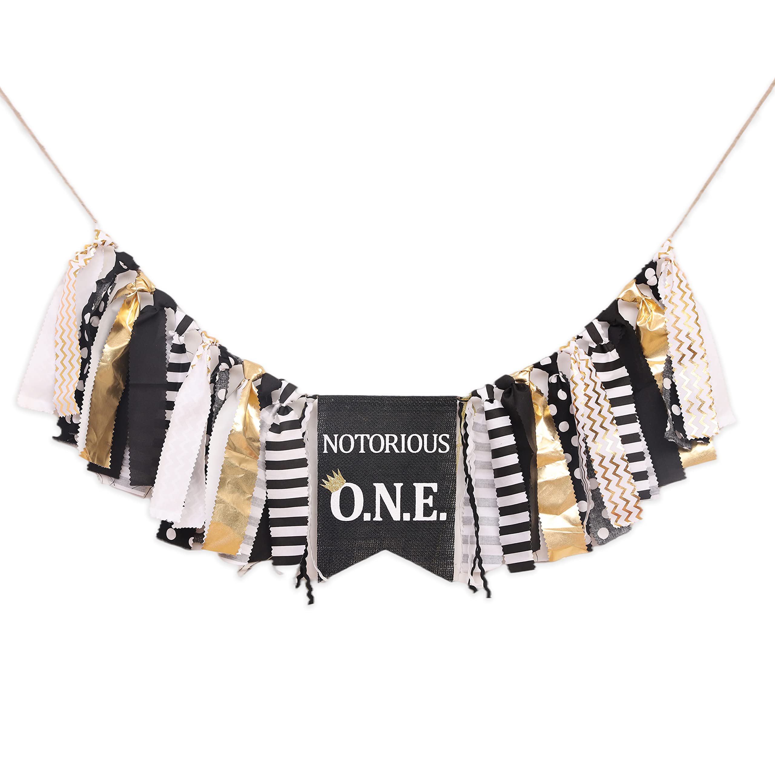 Photo 1 of Boys Black and Gold Birthday Party Decoration -Notorious O.N.E. Highchair Banner - Handcrafted Birthday Banne (Notorious O.N.E.)