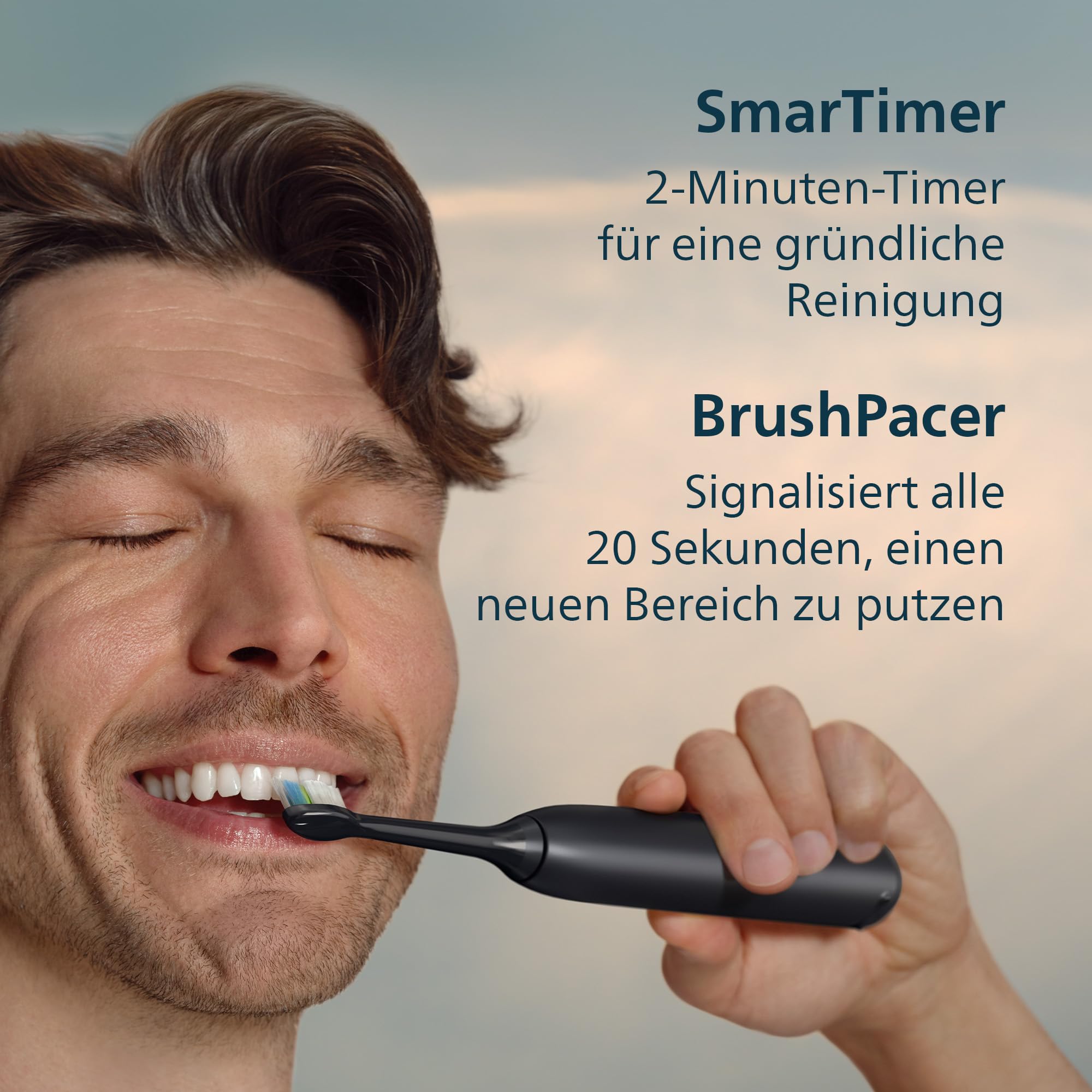 Philips Sonicare 5300 elektrische Zahnbürste, Schallzahnbürste mit 2 Intensitätsstufen, Andruckkontrolle, EasyStart, Smartimer und BrushPacer, Schwarz, Modell HX7101/01 [Neue Technologie] 8