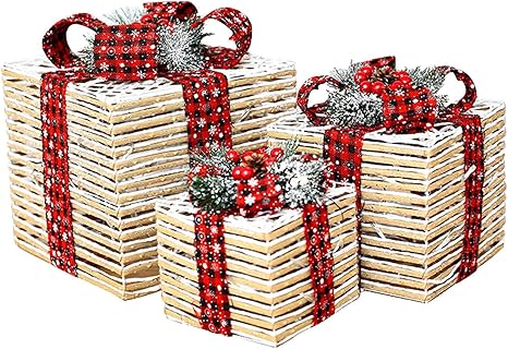 Gift decorative christmas outdoor light box attractive amazing during night Amazon.com: Set of 3 Christmas Lighted Gift Boxes Decorations,Tinsel Present Box,Red/Snowflake