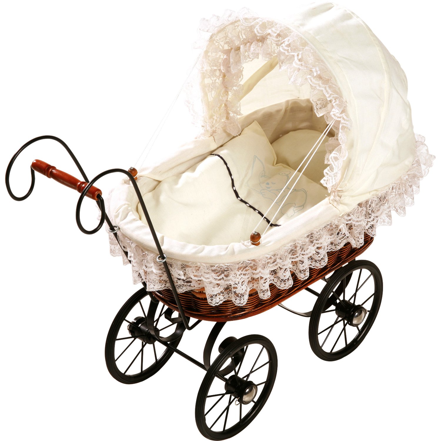 small foot 8755 wicker doll pram nostalgia made of wood and wicker with movable top, top decoration