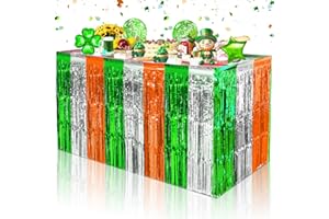 RAGNHILD 2Pack St. Patrick's Day Table Skirt 30"x108", St Patricks Day Party Decorations, Green Silver Orange Foil Fringe Tinsel Table Skirts Photo Streamer Backdrop for Irish Saint Patricks Day Party Supplies
