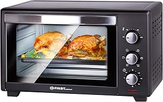 TZS First Austria - 30 Liter, 1600 Watt Minibackofen mit Innenbeleuchtung und Umluft herausnehmbares Krümelblech | Mini Pizza-Ofen | Doppelglastür | Timer | Backofen | Mini Backofen | Pizzaofen