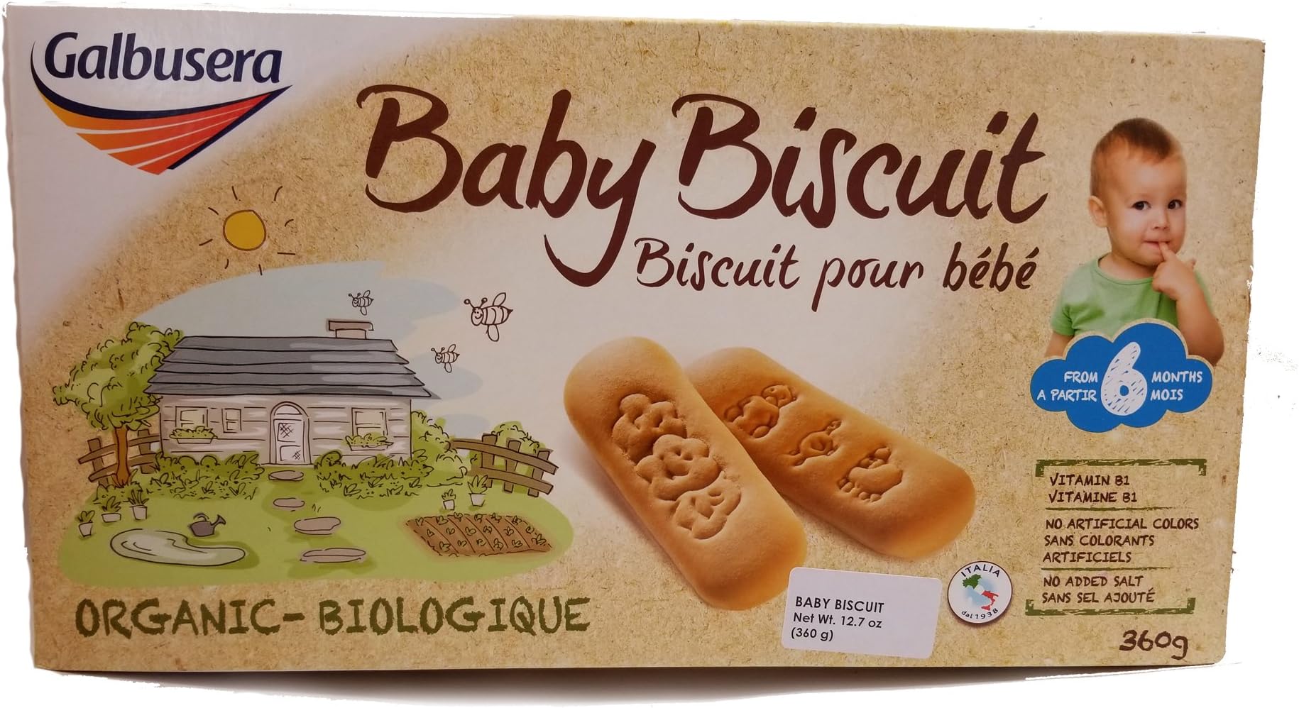 Galbusera Organic Baby Biscuit Non GMO - All Natural - 2 Pack - 12.7 Ounce per Box product of Italy