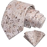 Alizeal Mens 3.15inches Flower Patterned Tie with Floral Printed Pocket Square