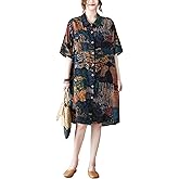 ellazhu Women Short Sleeves Printed Button Down High Low Tops Oversized Shirt Blouse GA2568