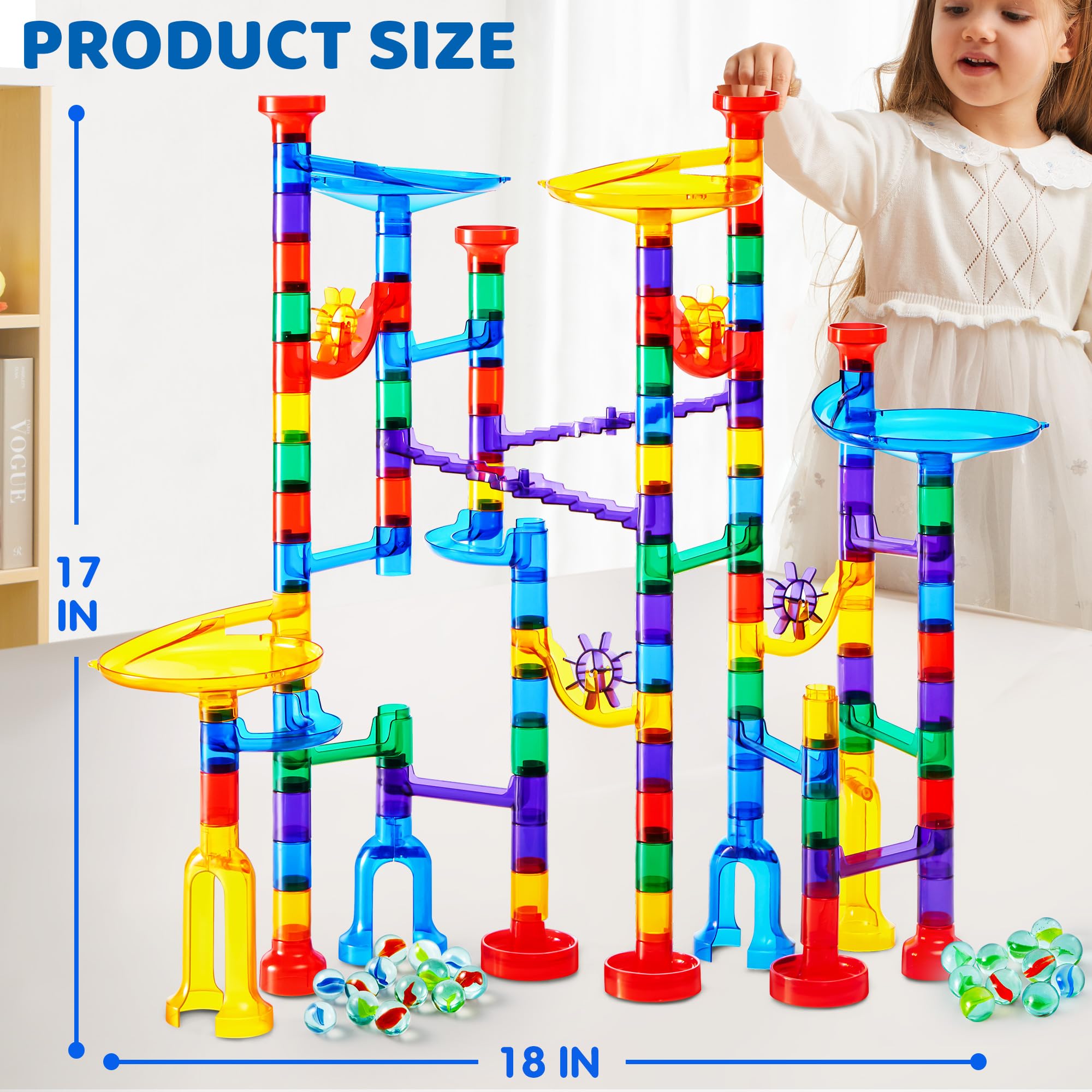 JOYIN 150Pcs Glowing Marble Run- Construction Building Blocks Toys with 5 Glow in The Dark Glass Marbles, STEM Educational Building Block Toy, Gift for Christmas