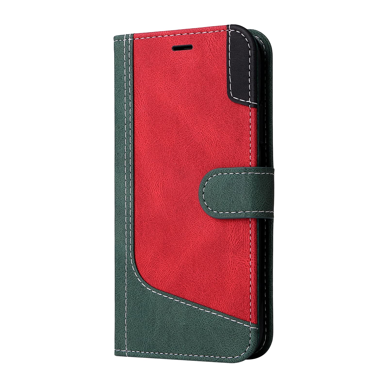 Midmelon Phone Case for Motorola Moto E32, Geometry Splice Shockproof Unbreakable Premium Leather Soft Pouch Flip Case with Card Slots Green
