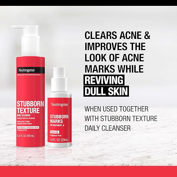 NEUTROGENA RETINOL SA, STUBBORN MARKS PM TREATMENT, FACE-EXFOLIATING TREATMENT TO HELP REVERSE THE LOOK OF POST-ACNE MARKS & UNEVEN SKIN TONE, NON-COMEDOGENIC, PM TREATMENT, UNSCENTED, 1.0 FL OZ