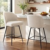 VATROS Counter Height Bar Stools Set of 2, 360&deg; Swivel Upholstered Barstools with Backs and Metal Legs, 26" H Seat Height, Linen Fabric in Beige