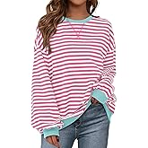 BTFBM Womens Oversized Striped Sweatshirt 2026 Spring Crewneck Long Sleeve Pullover Top Casual Y2K Clothes Workout Shirt