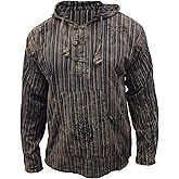 Shopoholic Fashion Mens Handmade Stonewashed Boho Hooded Shirt | Wooden Buttons & Front Pocket, Ethical Cotton Festival Shirt