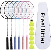 FreeHitter Badminton Set for Family Lightweight Rackets | 2/4/6-Player Racket Set with Shuttlecocks &amp; Carry Bag. Durable for Backyard, Park, Lawn. Great for Kids, Beginners &amp; Family