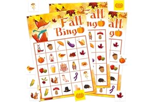 WhatSign Fall Bingo Game Cards for Kids 26 Players Fall Festival Party Games for Kids Adults,Autumn Bingo Cards Thanksgiving Party Favors Supplies School Classroom Family Activities