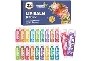 YesBes 32 Pack Lip Balm, Natural Lip Balm Bulk with Vitamin E and Coconut Oil, Moisturizing Lip Balms for Dry Cracked Lips, Lip Balms for Stocking Stuffers – 8 Flavors