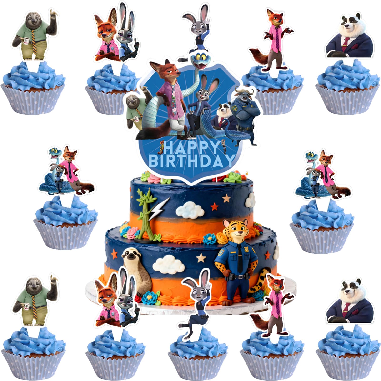 Photo 1 of 25 Pcs Cartoon Theme Happy Birthday Cake Toppers, Cute Animals Cake Decorations, The Perfect Choice for Birthday Parties and Themed Parties