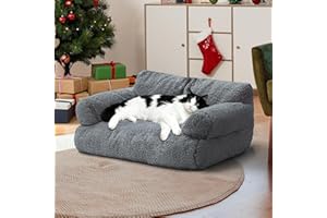 FURMORENE Large Cat Beds for Indoor Cats, Dog Couch Bed, Cute Cat Couch Sofas for Less 20lbs Kitten Puppy, Small Dog Sofas & Chairs with Removable Washable Cover, Soft Warm Pet Furniture, Gray