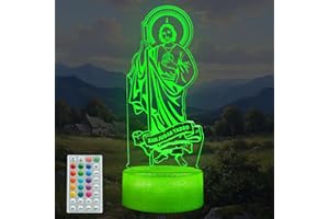POSSHE San Judas Tadeo Night Light, Jesus Gifts, 3D Illusion Night Light with 16 Colors Changing, Remote Control with Timer, Kids Room Decoration for Holiday Birthday Christmas