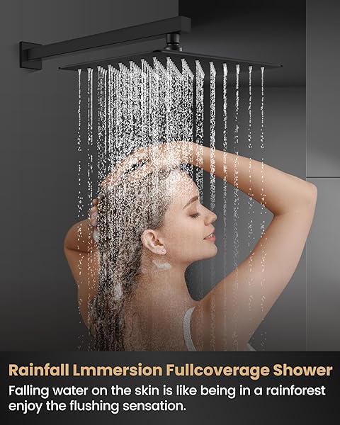 AIRUIDA SHOWER FAUCET SET WITH FEMALE THREAD ROUGH-IN VALVE, RAINFALL SHOWER HEAD AND HANDLE SET, SINGLE FUNCTION VALVE TRIM KIT, 10 INCH MATTE BLACK