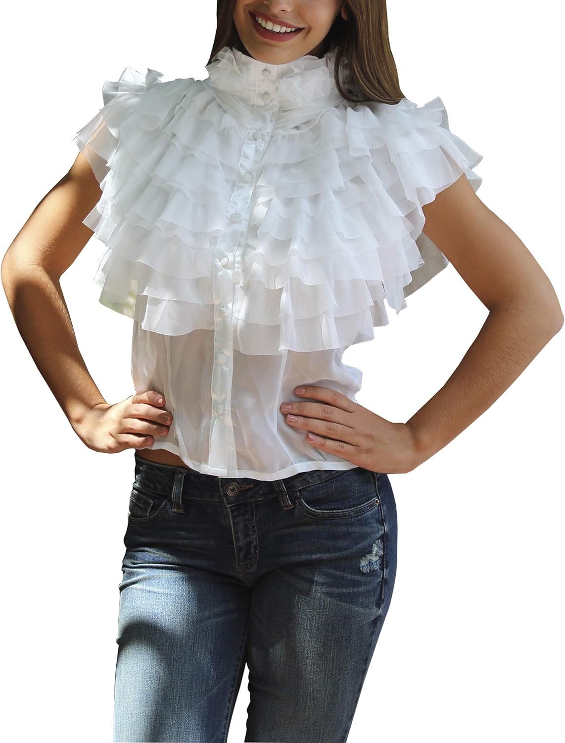 white ruffle blouse amazon