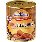 Rani Gulab Jamun Long (w/ Cardamom Flavored Sugar Syrup) 35.3oz (2.2lbs) 1kg, Approximately 14 pieces, Easy Open Lid ~ Ready to eat | Non-GMO | Kosher | Indian Origin