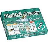 Late for the Sky Fishin'-Opoly Board Game, 2-6 Players Strategy Fishing | Funny property trading game for families and anglers Features quick or classic play modes and durable metal-style tokens