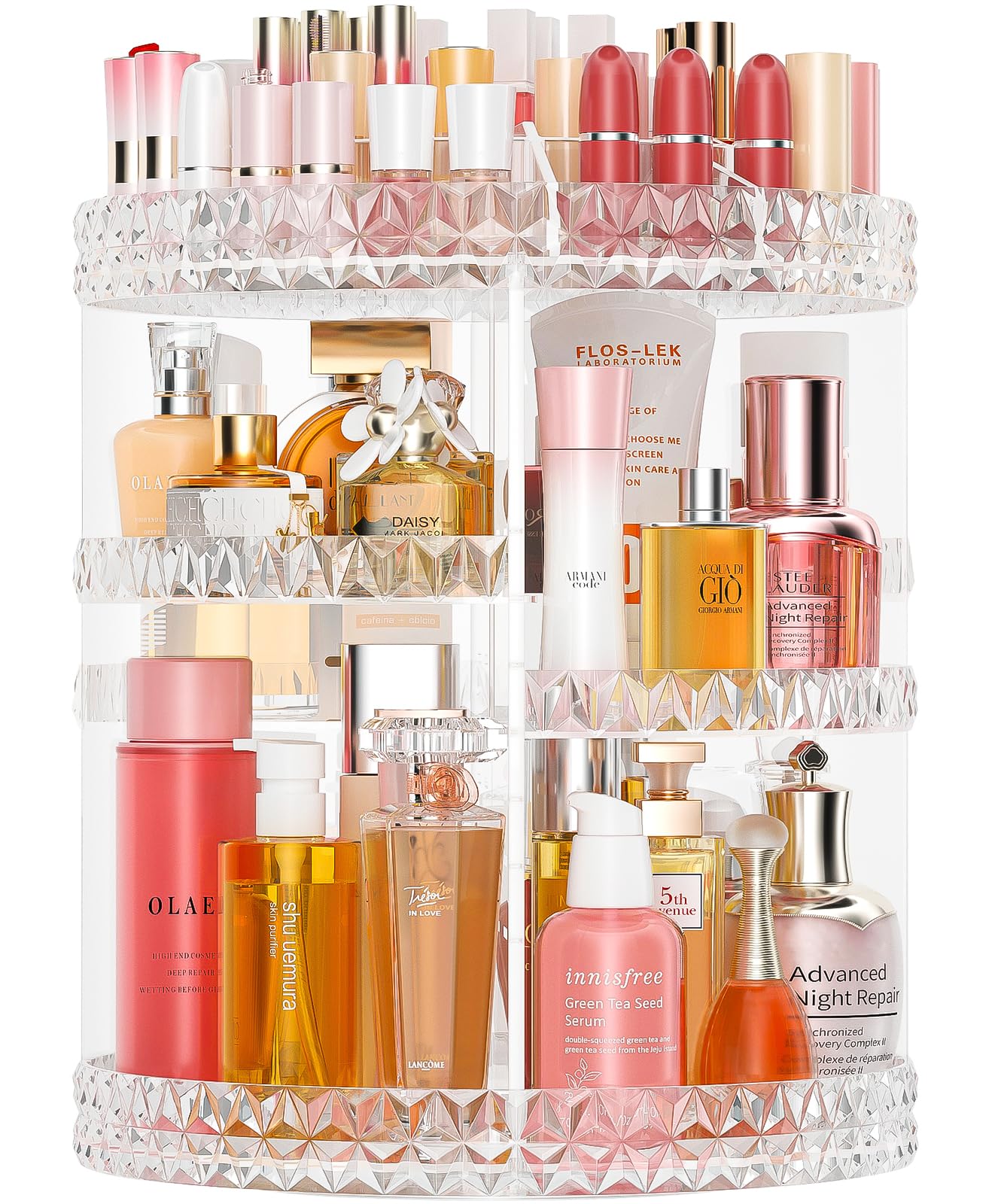 Photo 1 of 360 Rotating Makeup Organizer, DIY Adjustable Cosmetics Organizer[Patented Product], Professional Acrylic Make Up Caddy Shelf Storage Perfume, Lipsticks, Makeup Brushes or Accessories (Transparent)