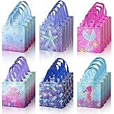 24 Pcs Non-Woven Mermaid Party Favor Bags,Mermaid Goodie Gift Bags with Handles, Perfect for mermaid birthday party decorations,Under the sea party favors for weddings and baby shower