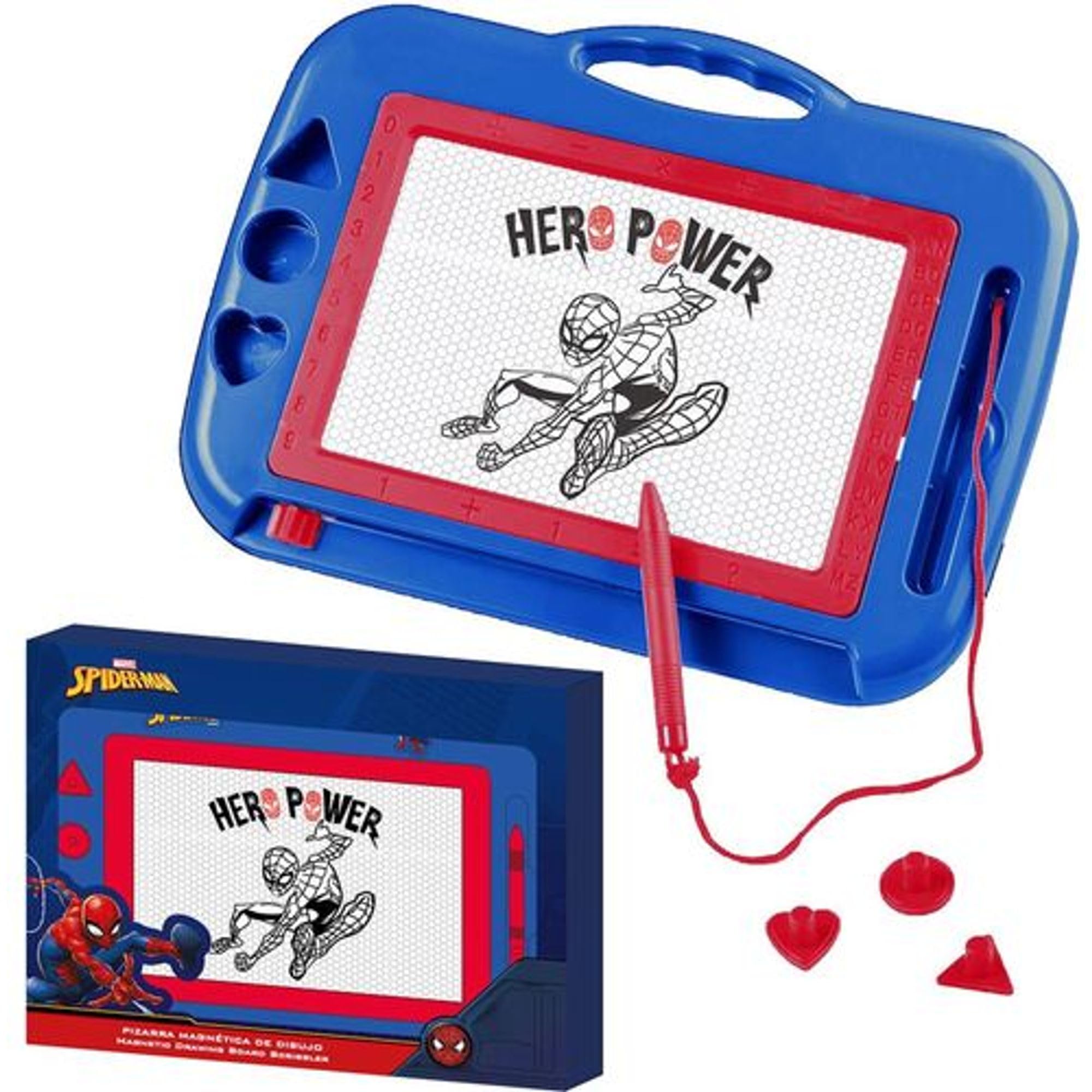 Spider-Man Kids Magnetic Whiteboard with Stamps and Magnetic Pencil - Spider-Man and Marvel Superhero Erasable Board for Kids