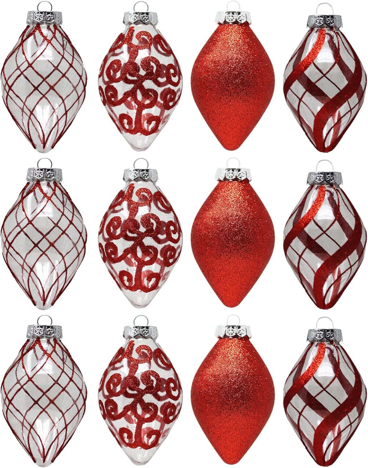 Ornaments - Sleetly Christmas Ball Tear Drop Finial Pendant Holiday Christmas Ornaments 2023 for Rustic Vintage Farmhouse Christmas Tree Decorations, 4 inch Big Large Shatterproof, Red