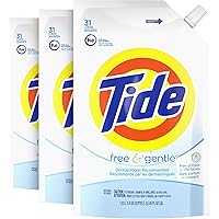 Tide Free & Gentle Liquid Laundry Detergent, 93 Loads (New Concentrated), Pack of 3