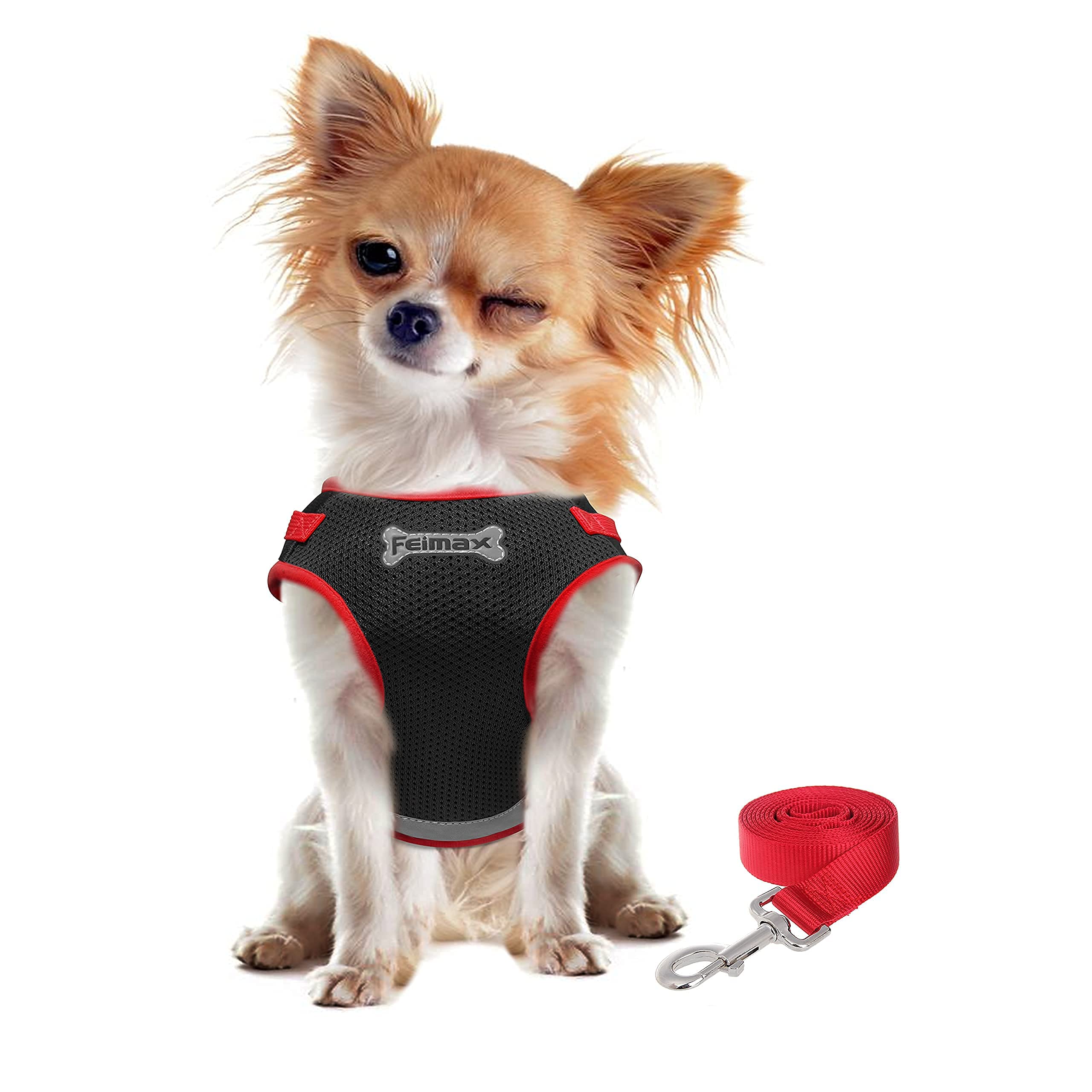 FEimaX Escape Proof Pet Harness Soft Mesh Adjustable Small Dog Cat Vest Harness for Outdoor Walking