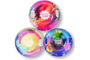 BEECHIP Snow Tubes, Inflatable Snow Sled with Leak-Proof Valve and Handles for Kids and Adults, Tube with Bottom for Winter Outdoor, Gift and Family, 3 Pack