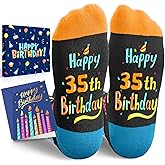 HAPPYPOP Birthday Gifts Men Women - 35 40 55 60 65 70 Year Old Socks Gifts with Greeting Card