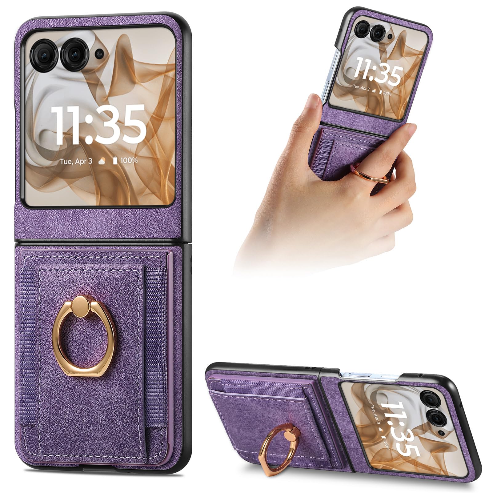 PAOBIR for Motorola Moto Razr 2024 with Card Holder,Wallet Phone Case with Built-in Rotate Ring Stand PU Leather Protective Kickstand Case for Women Girls Motorola Moto Razr 2024 Purple